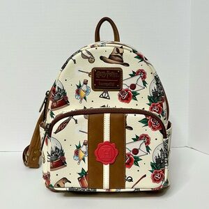 Loungefly Harry Potter Backpack Tattoo Art Cream Shoulder Bag Purse EUC